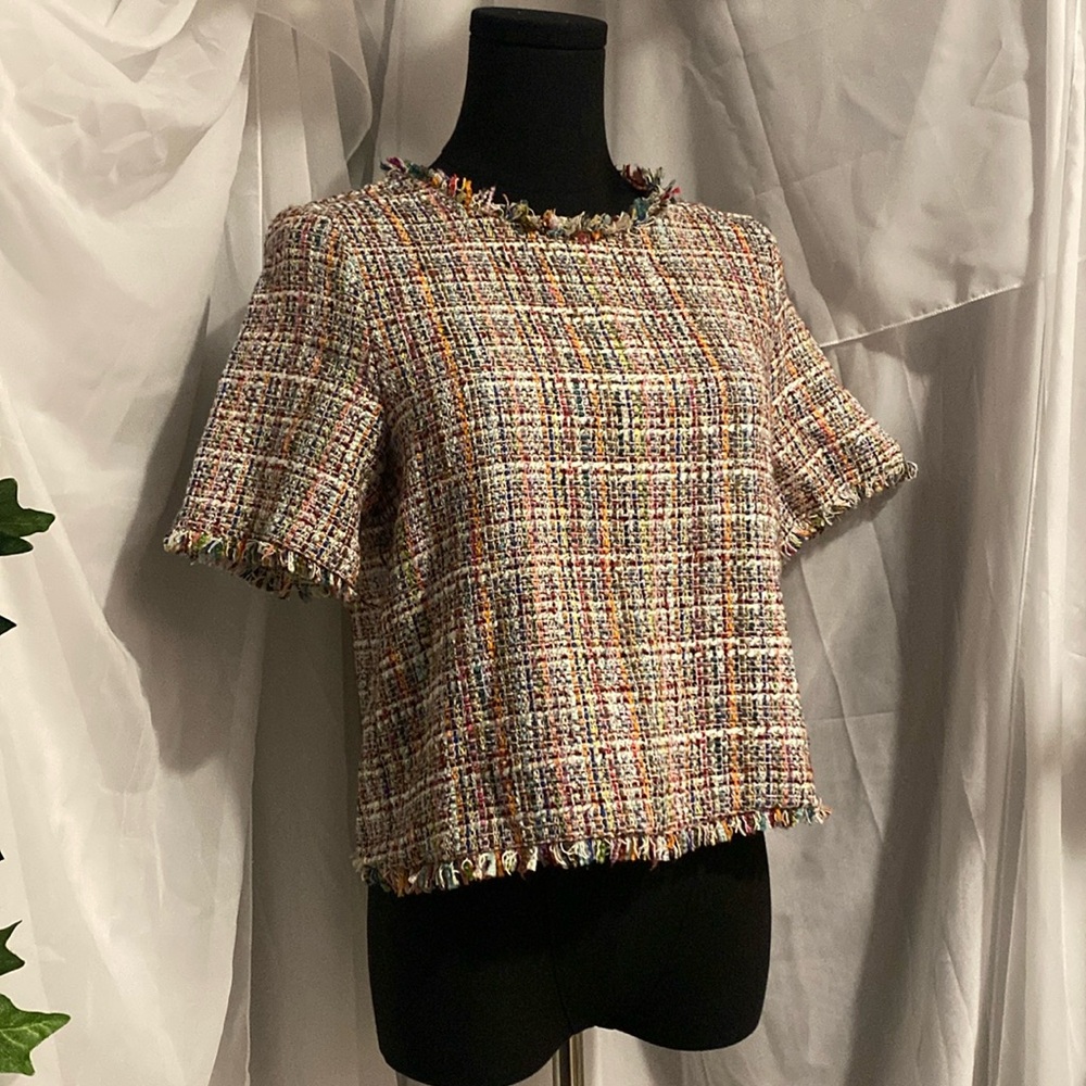 Zara Sparkly Multicolor Woven Top with Fringe